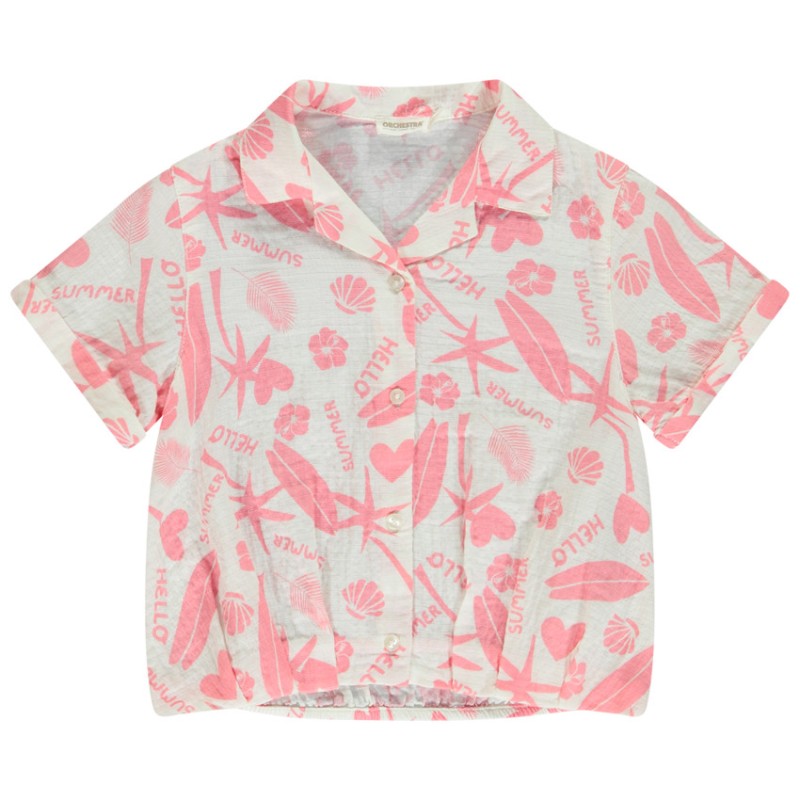 Chemise manches courtes en tetra imprimé exotique fille