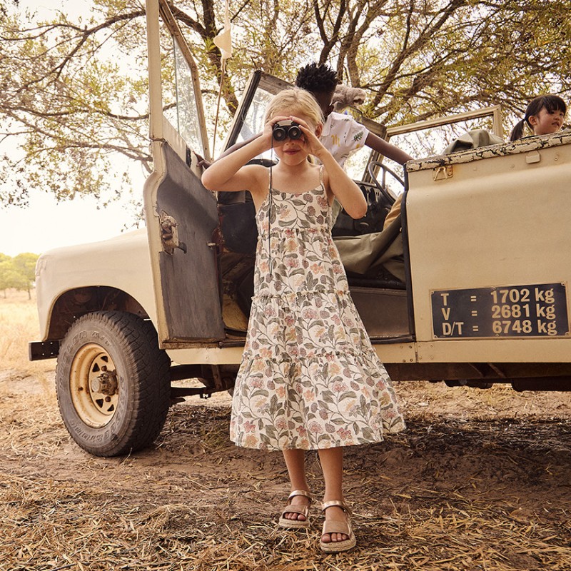 Robe longue en double gaze imprimé floral fille