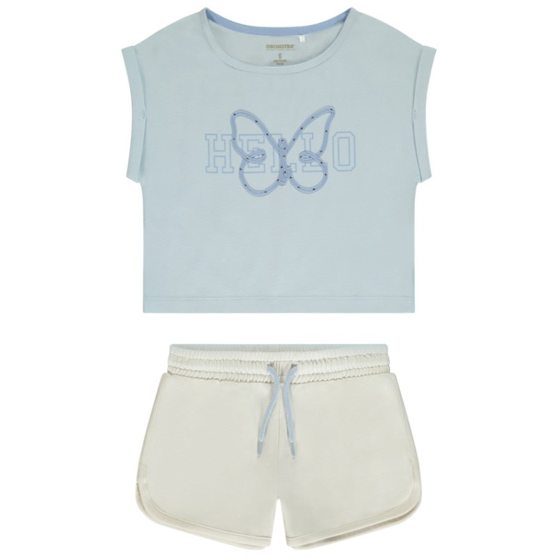 Ensemble 2 pièces avec papillon en strass et ruban fille