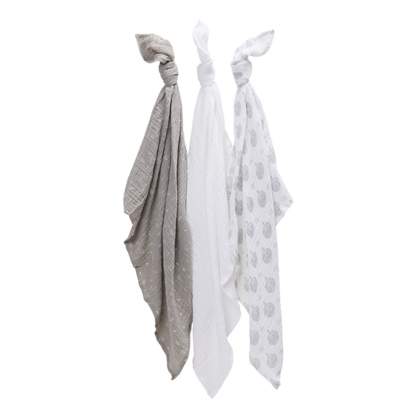 Lot de 3 langes en coton motif oiseaux Feather