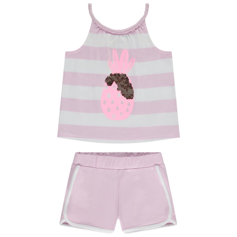 Ensemble débardeur rayé fantaisie à sequins + short fille