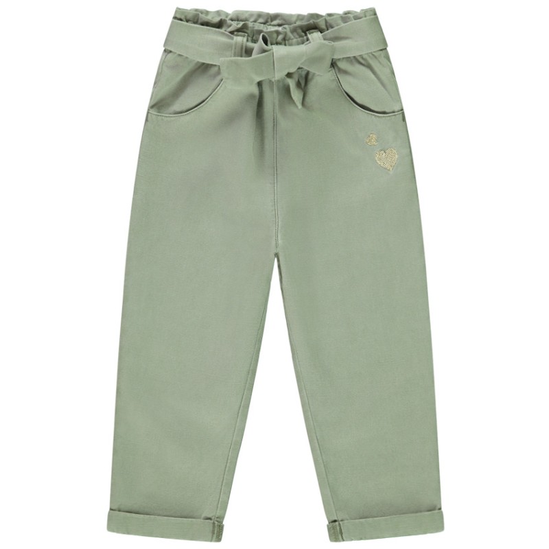 Pantalon brodé cœurs + ceinture à nouer pour bébé fille
