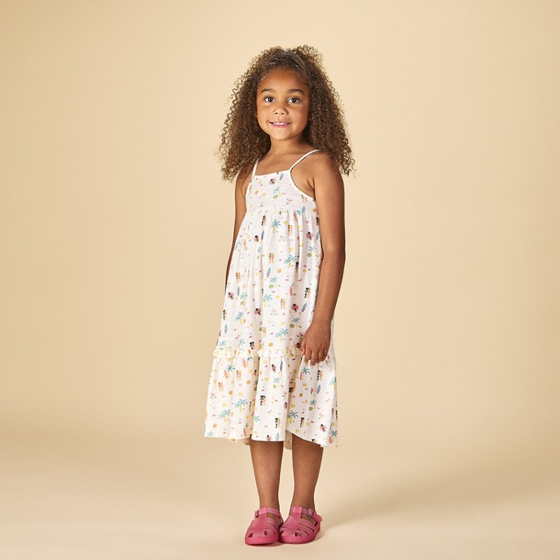 Robe à bretelles imprimé vacances exotiques fille
