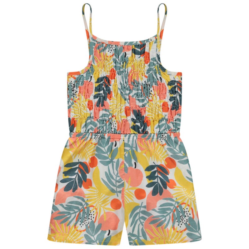 Combishort effet smocké imprimé végétal fille