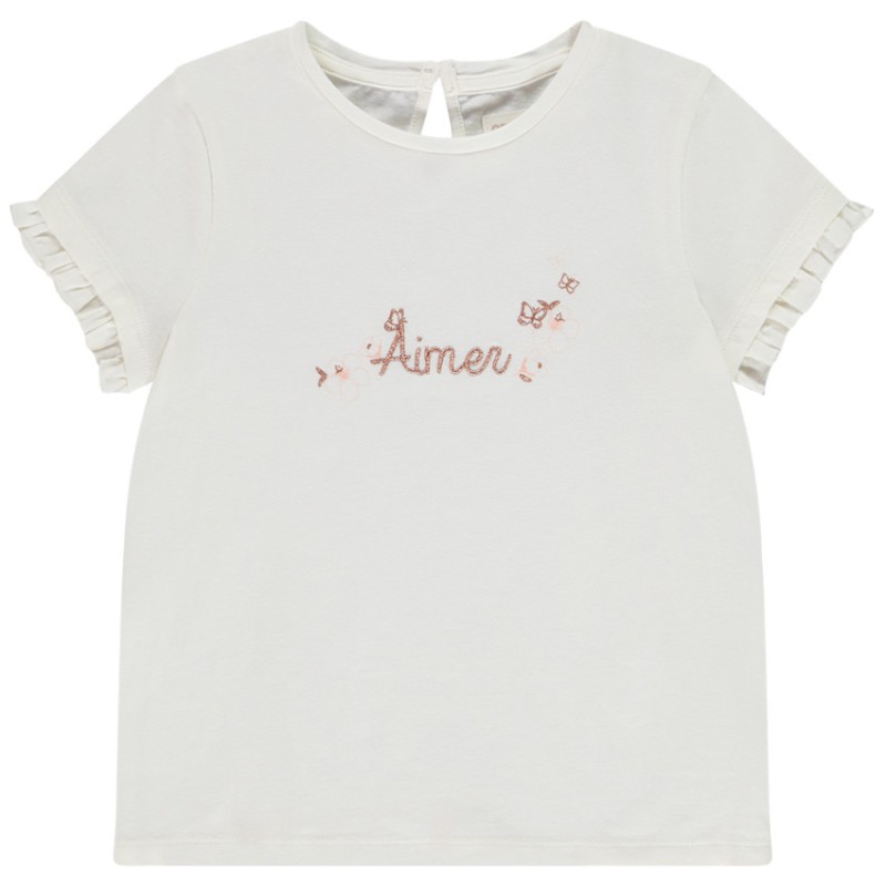 T-shirt manches courtes à broderie dorée fille