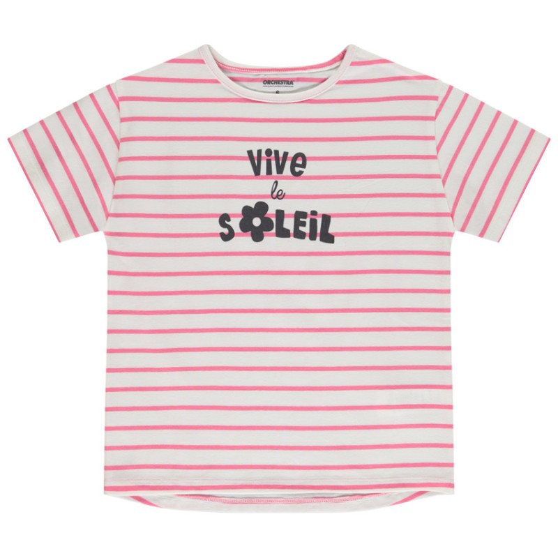 T-shirt manches courtes rayé et printé fille