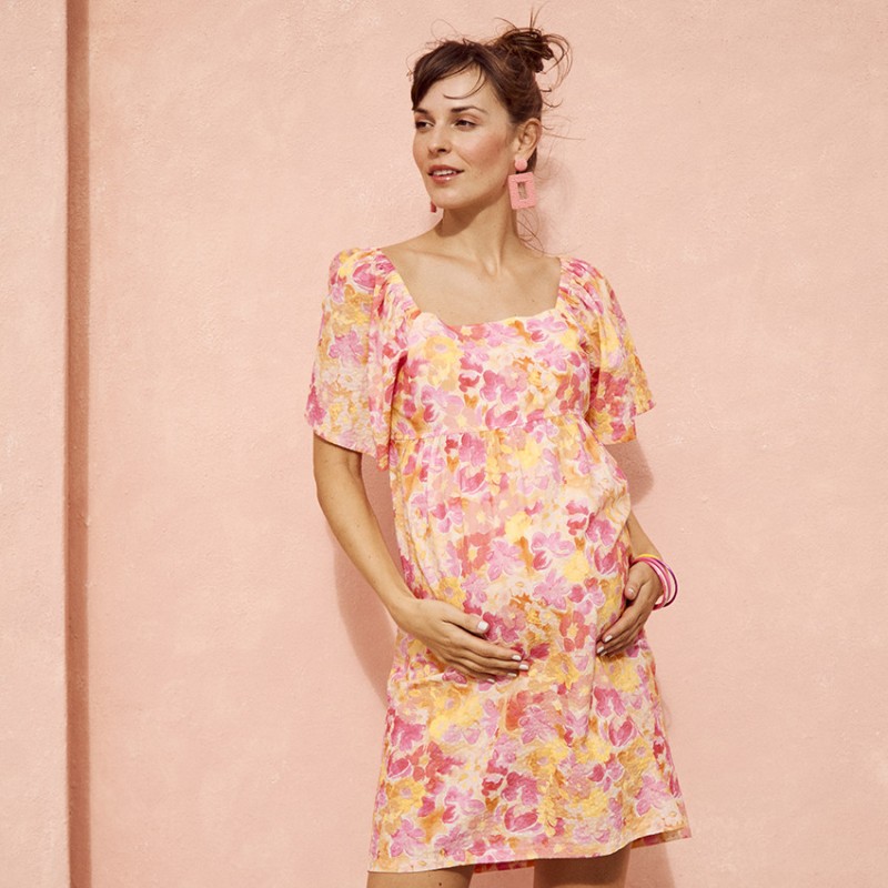 Robe manches 3/4 bouffantes imprimé floral pour femme