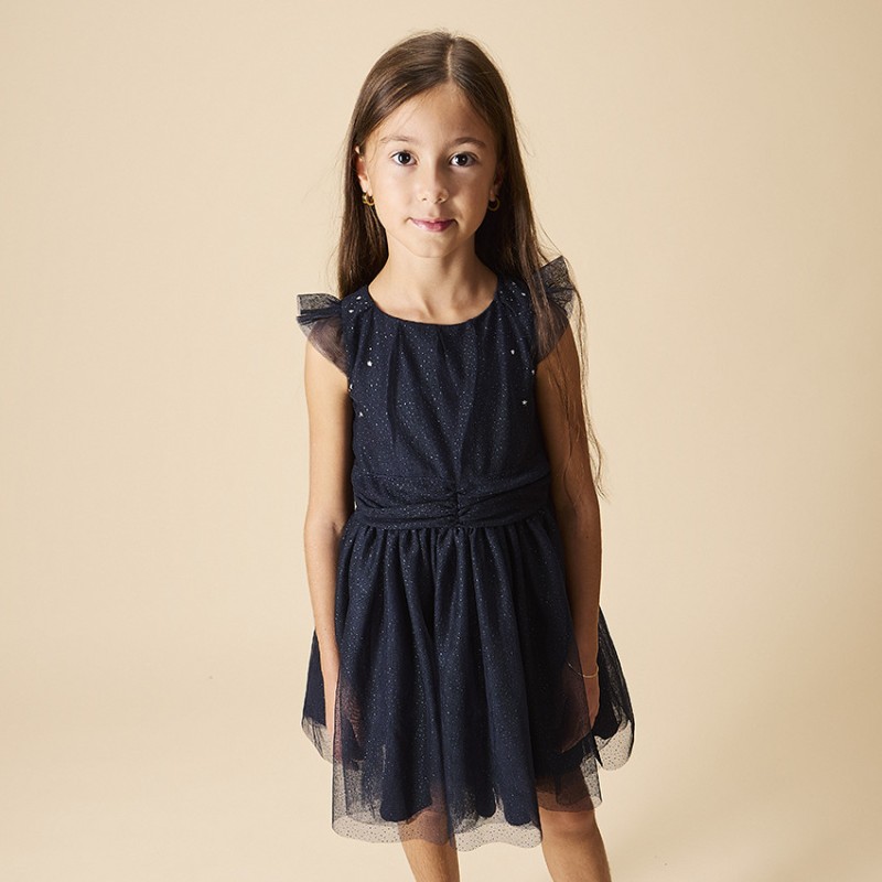 Robe de fête manches courtes en tulle pailleté fille