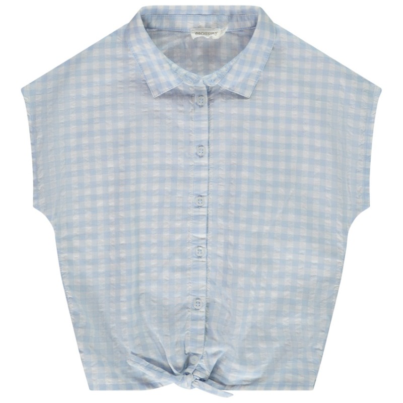 Chemise manches courtes à nouer imprimé vichy pour fille