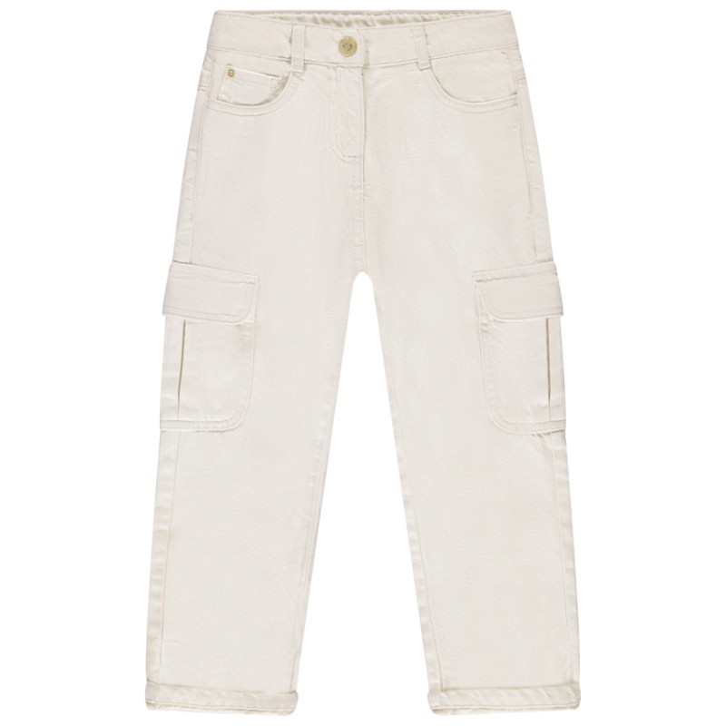 Jean large uni en denim style cargo avec poches fille