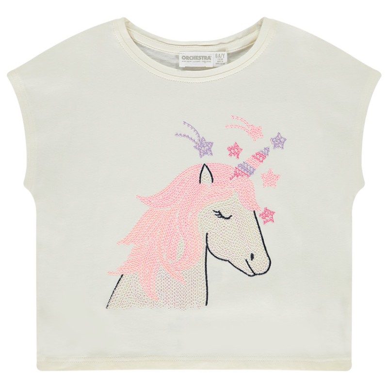 T-shirt manches courtes forme boîte avec licorne fille