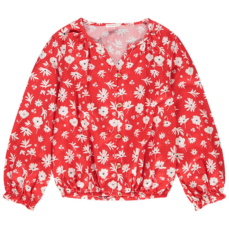 Blouse en twill scintillant imprimé fleurs fille