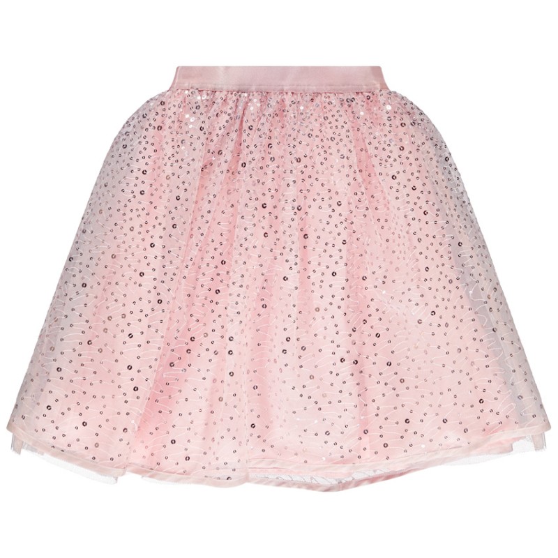 Jupe courte uni rose en tulle à sequins brillants fille