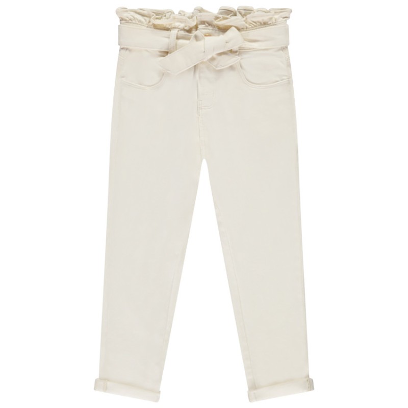 Jean paperbag uni avec ceinture à nouer fille