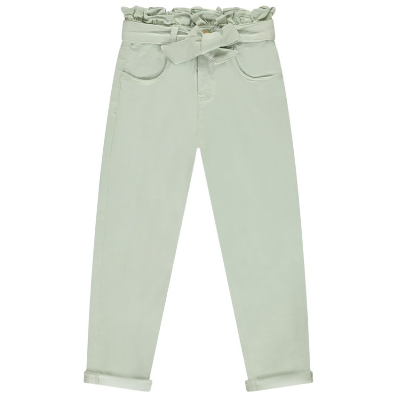 Jean paperbag uni avec ceinture à nouer fille