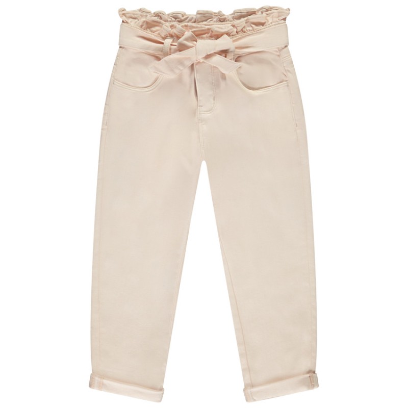 Jean paperbag uni avec ceinture à nouer fille