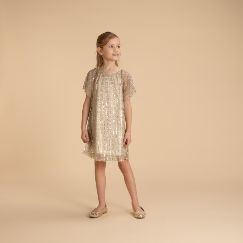 Robe de cérémonie à paillettes dorées fille