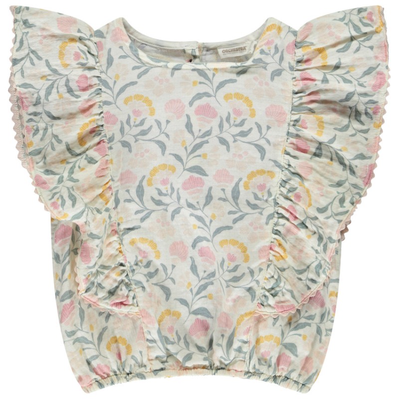 Top volanté en double gaze imprimé fleurs fille