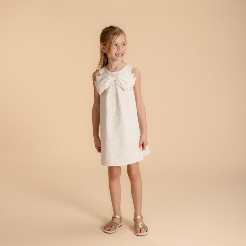 Robe sans manches en jacquard avec gros nœud fille