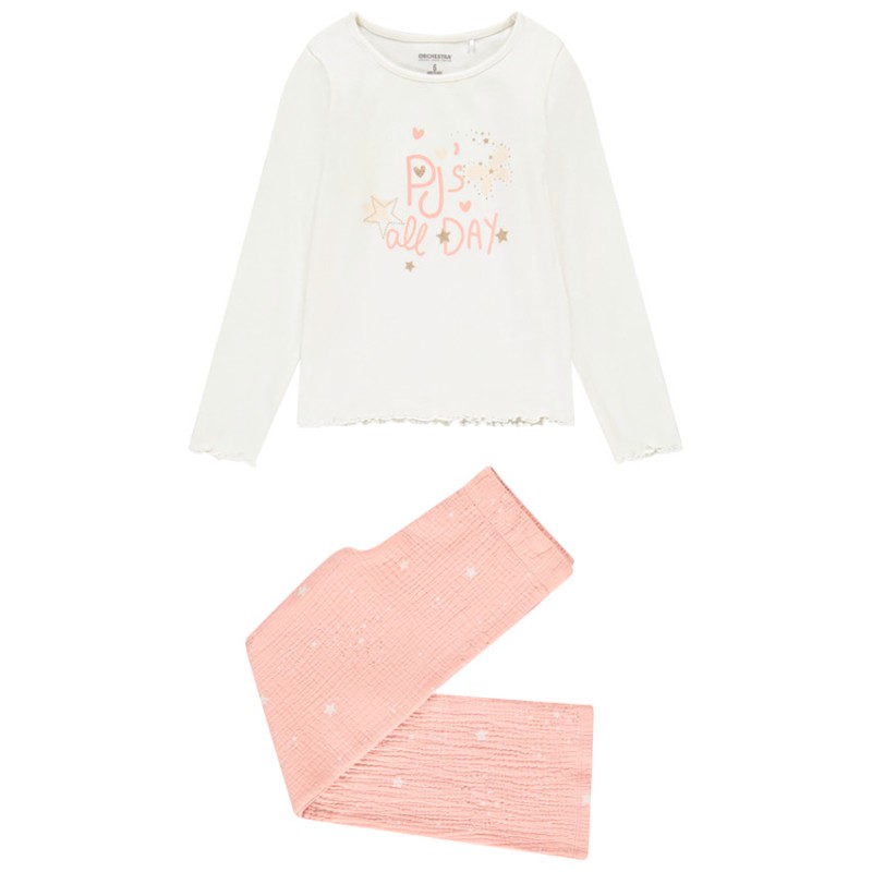 Set pyjama long bi-matière à étoiles pailletées fille