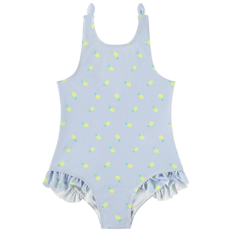 Maillot de bain 1 pièce à rayures et imprimé citron fille