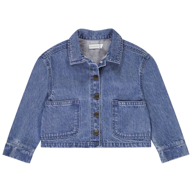 Veste en jean à grandes poches plaquées fille