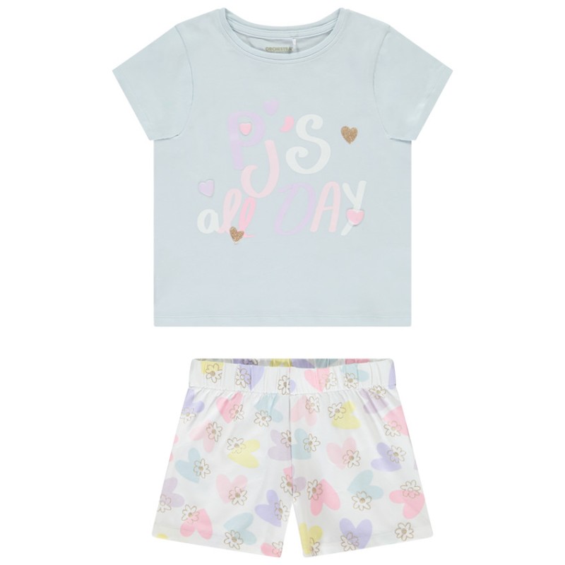 Set pyjama court en jersey motifs cœurs fille