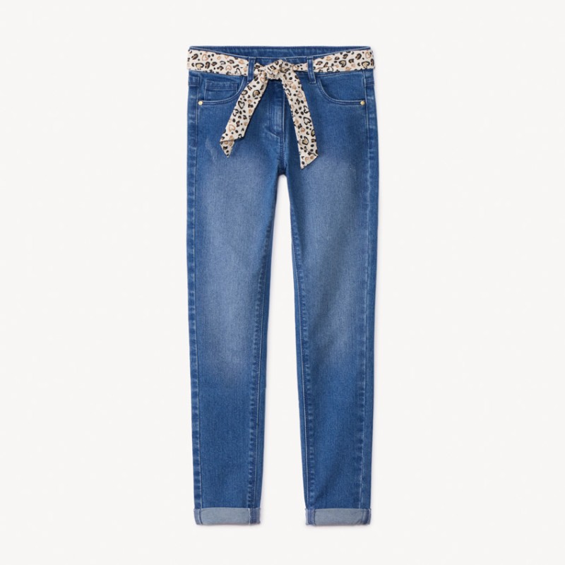 Jean slim avec ceinture foulard imprimé fille