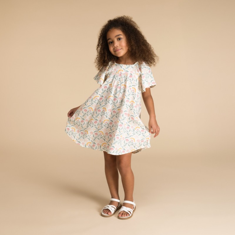 Robe manches courtes en double gaze imprimé floral fille