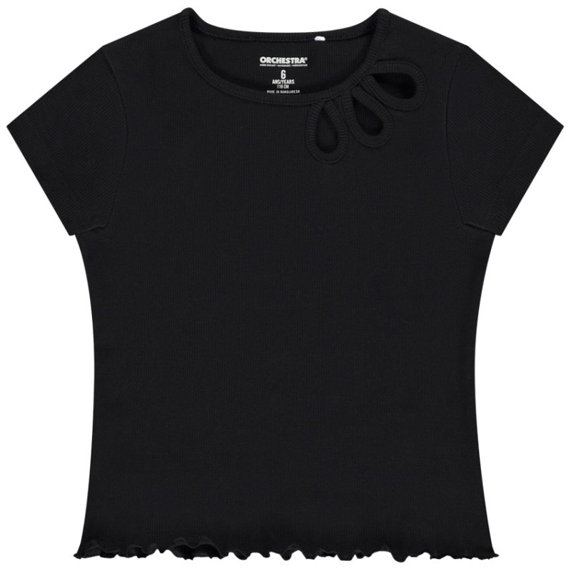 T-shirt manches courtes côtelé et ajouré fille