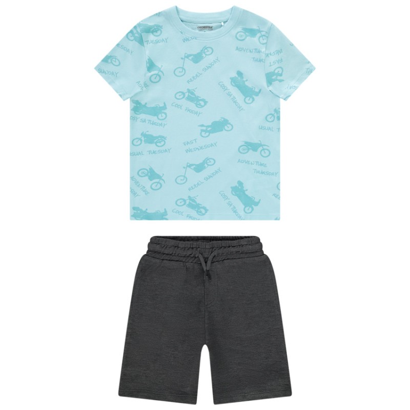 Ensemble court 2 pièces t-shirt imprimé motos pour garçon