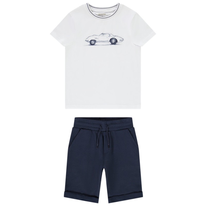 Ensemble court 2 pièces t-shirt print voiture + bermuda pour