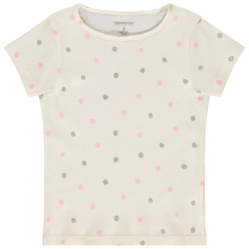 T-shirt manches courtes en maille côtelé à pois fille