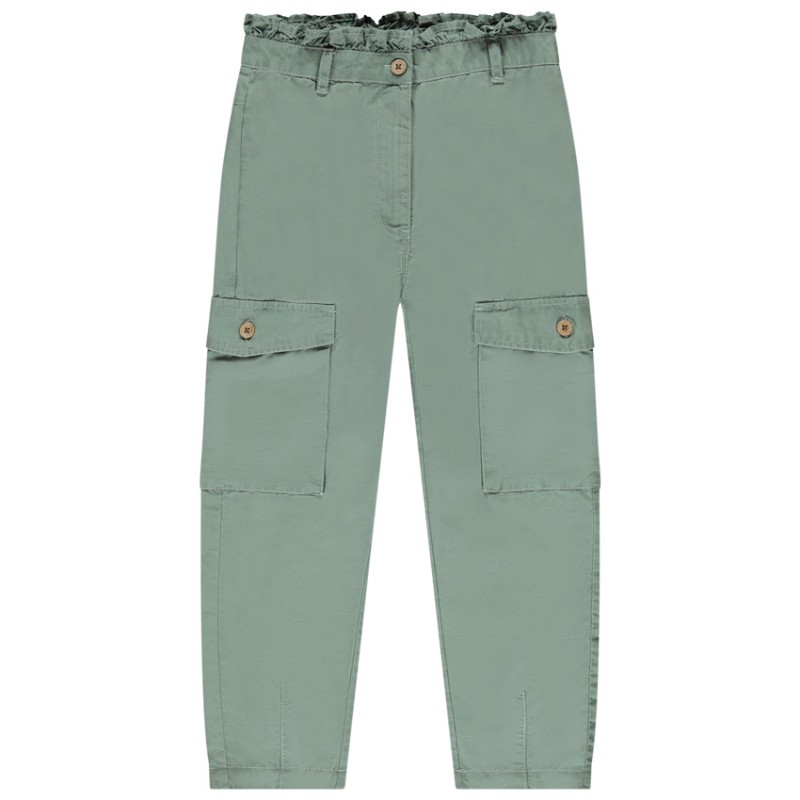 Pantalon cargo en toile finition volantée fille
