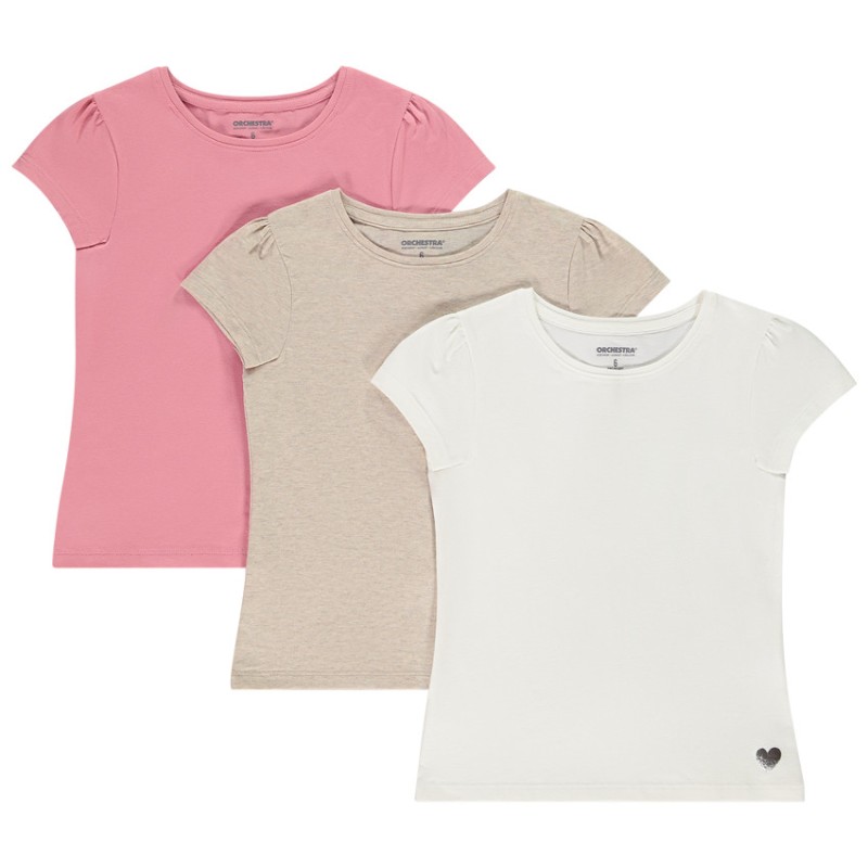 Lot de 3 t-shirt manches courtes uni print cœur pour fille
