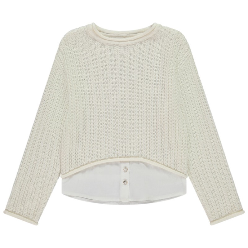 Pull en tricot effet 2 en 1 avec chemise pour fille