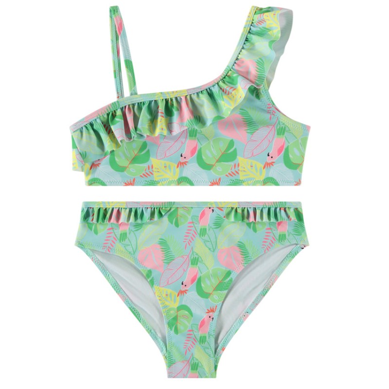 Maillot de bain 2 pièces asymétrique imprimé jungle fille