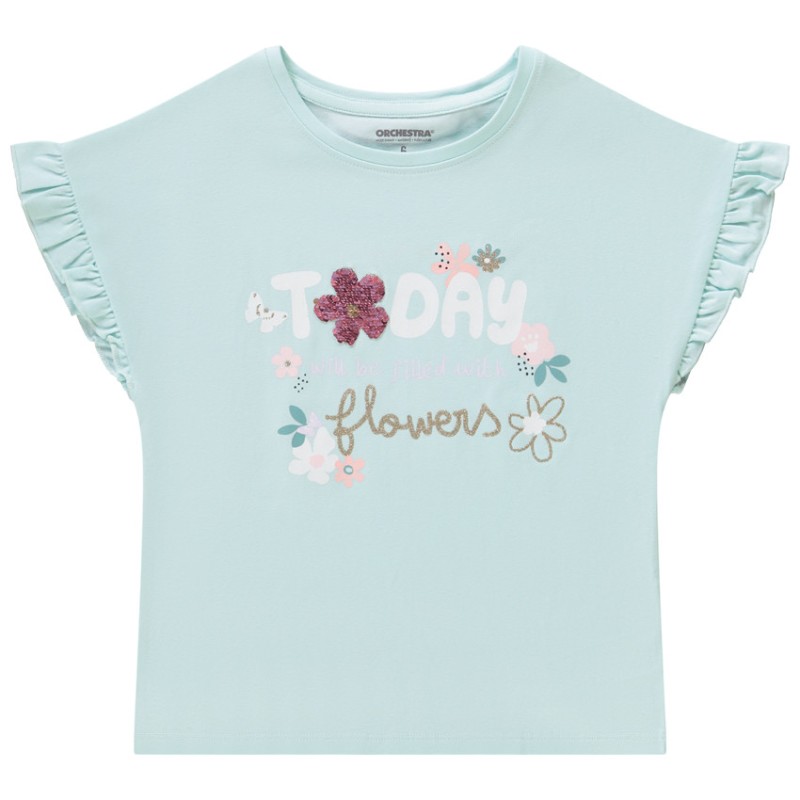 T-shirt manches courtes volantées à sequins magiques pour fi