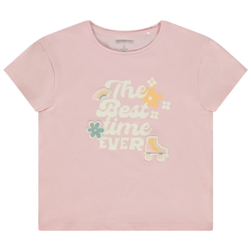 T-shirt manches courtes avec patchs brodés pour fille