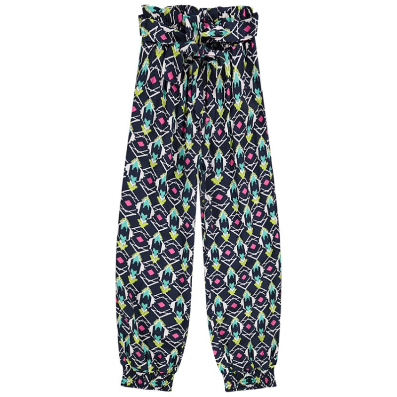 Pantalon fluide imprimé aztèque avec ceinture à nouer pour f