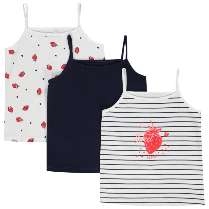 Lot de 3 débardeurs motifs fantaisie fraise fille