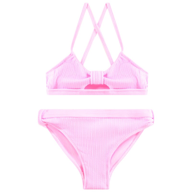 Maillot de bain 2 pièces effet côtelé à bretelles croisées p