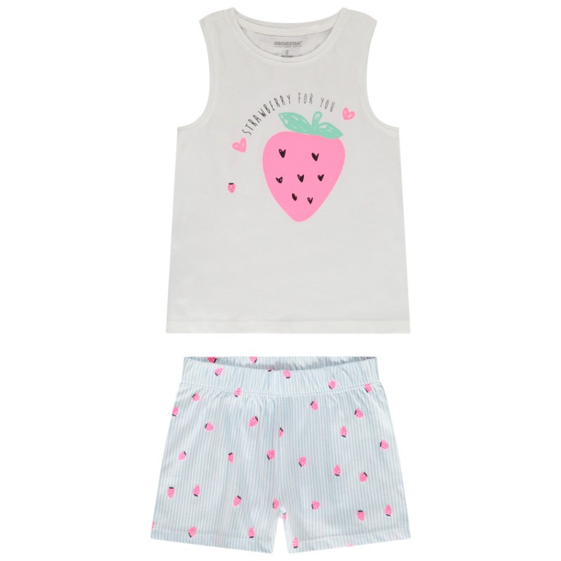 Pyjama 2 pièces en jersey imprimé fraises pour fille