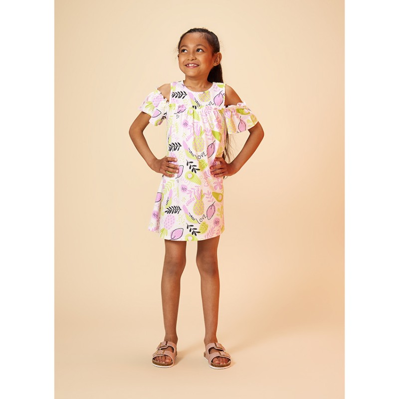 Robe en jersey cloqué imprimé fantaisie pour fille