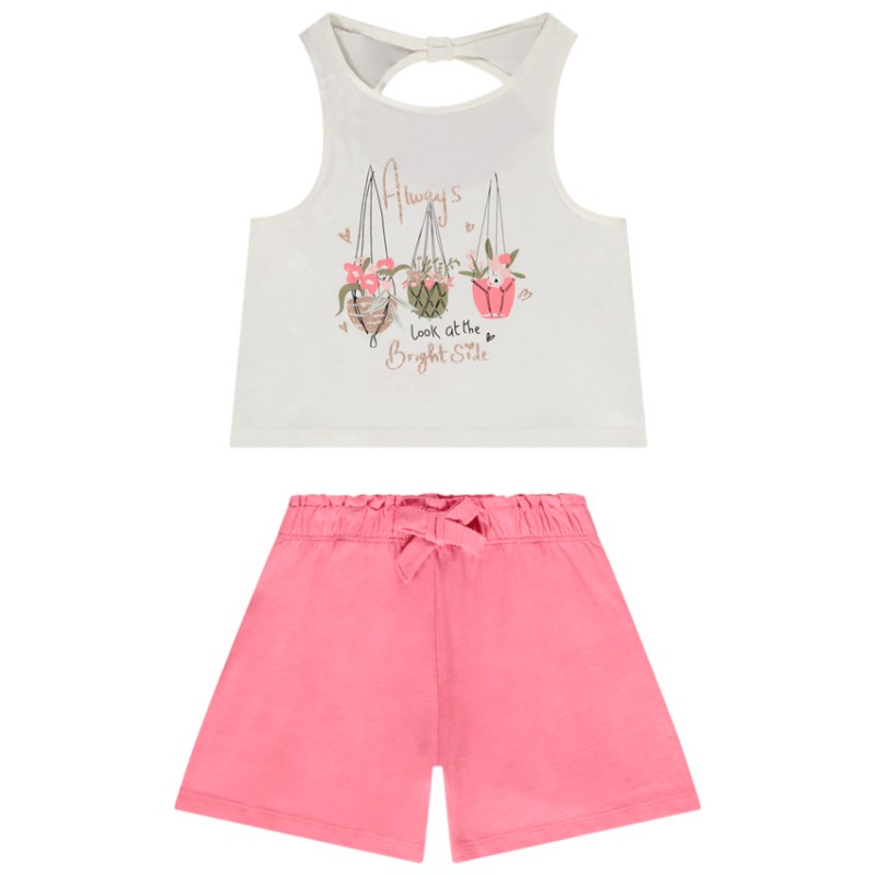 Ensemble 2 pièces en jersey débardeur printé + short uni pou