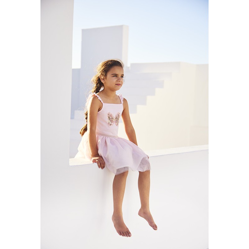 Robe à bretelles effet 2 en 1 print papillon en sequins pour