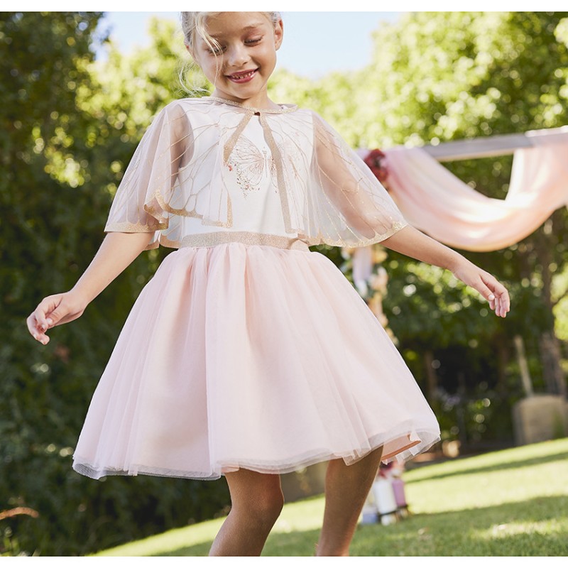 Robe de cérémonie bi-matière en jersey et tulle + cape papil