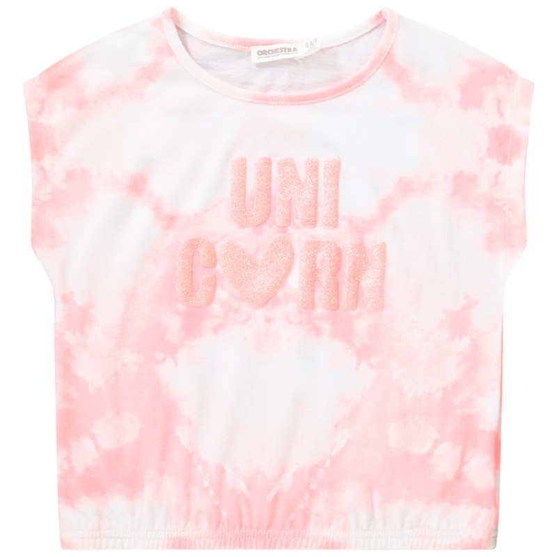 T-shirt manches courtes forme boîte effet tie & dye et puff 