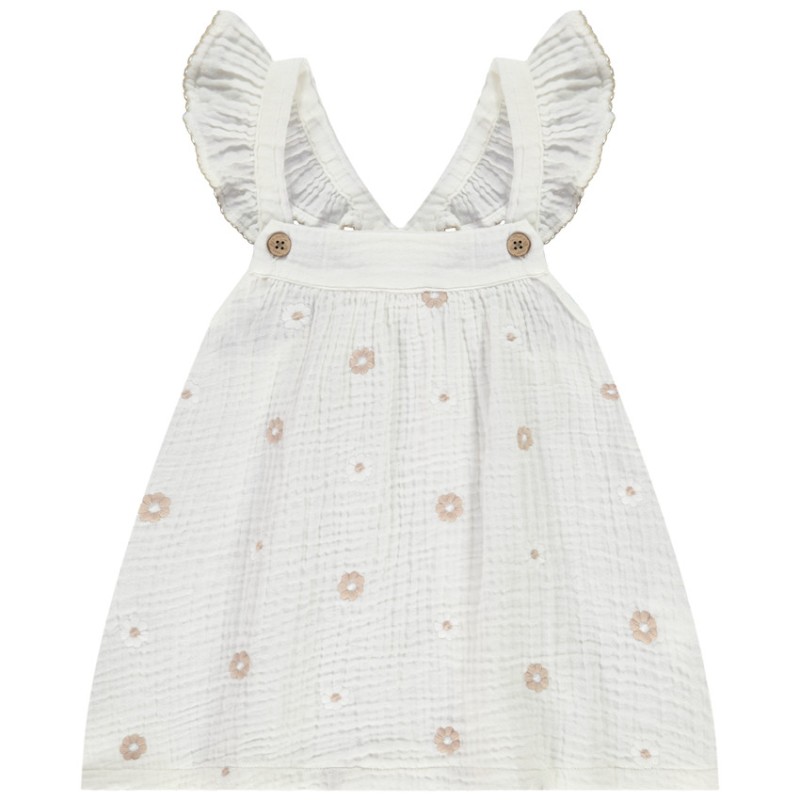 Tunique en gaze de coton avec fleurs brodées pour fille