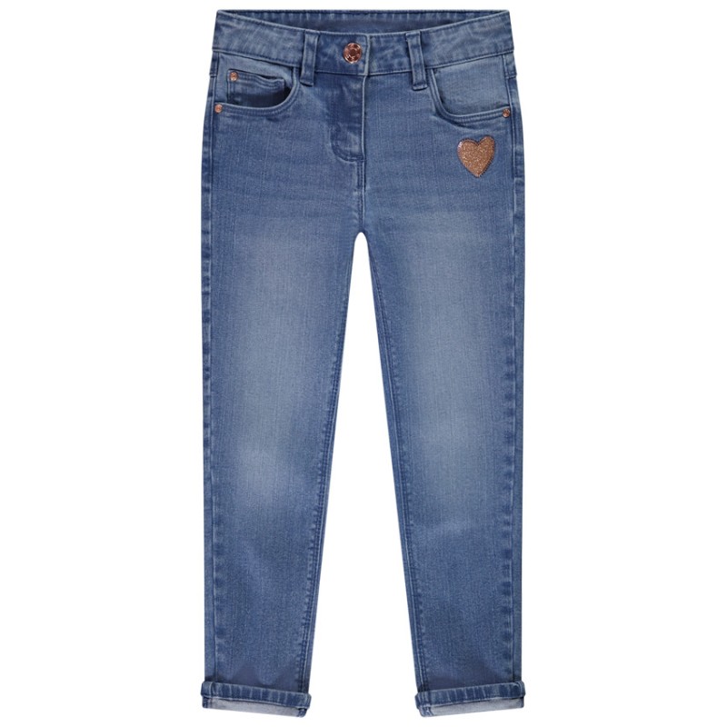 Jean slim en denim patch cœur pailleté fille
